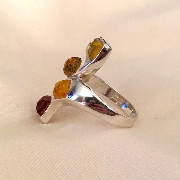VINTAGE Amber Sterling Silver Bypass Ring Sz 9-1/2 - Picture 3 of 9